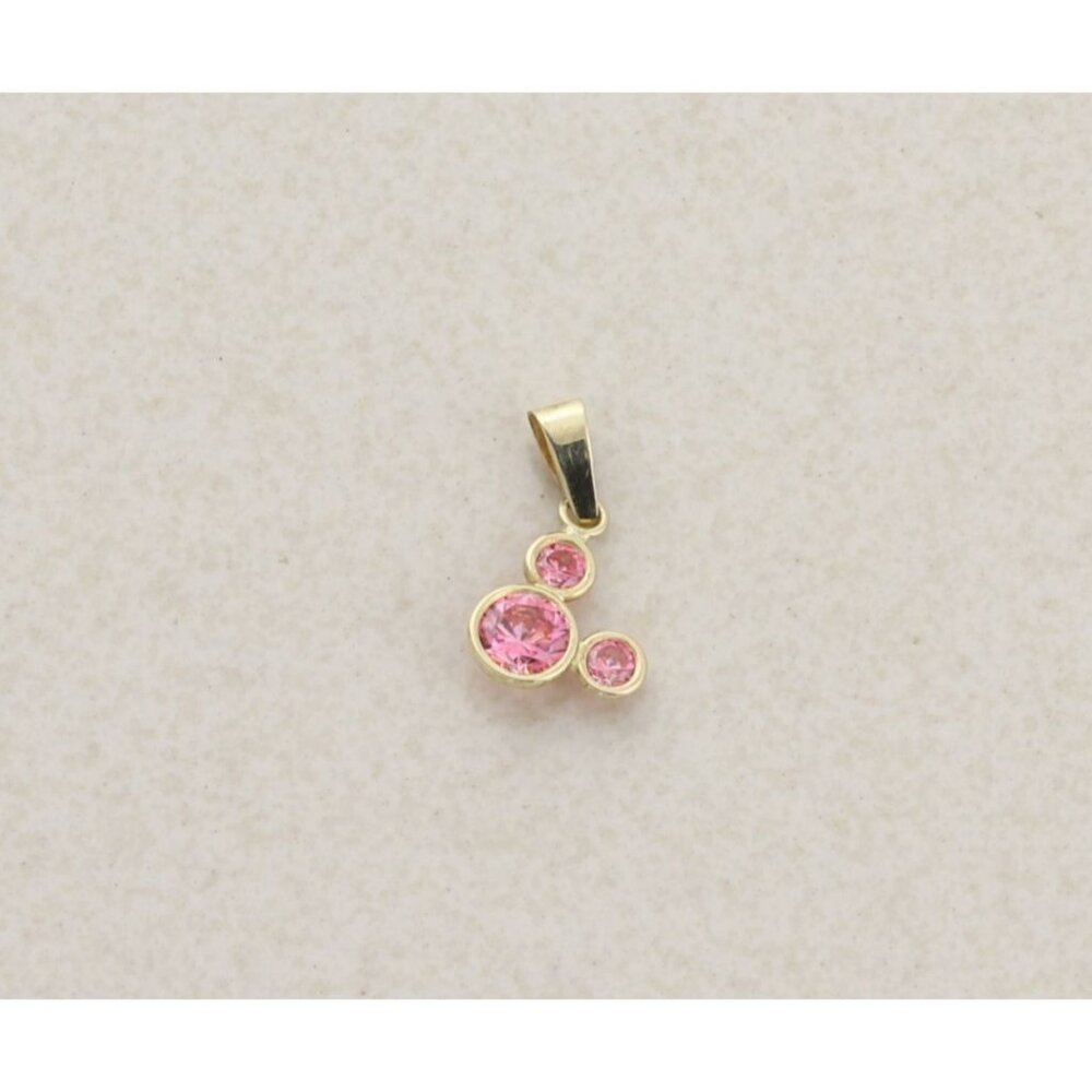 Pendant Only 10k Yellow Gold Pink CZ Mickey Mouse Disney Pendant 5/8" x 3/8"